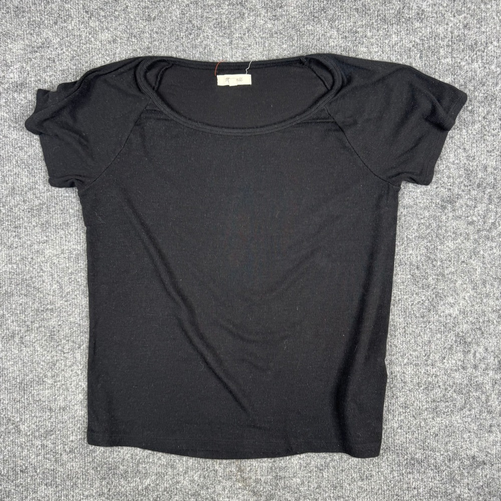 Madewell Top Womens Size XL Black Ribbed Scoop Neck Short Sleeve Modal Shirt